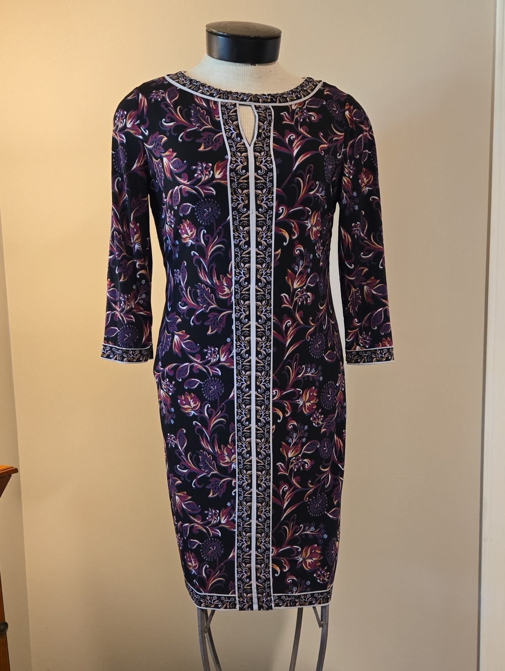 Maggy London Navy and Purple Floral Sheath Dress